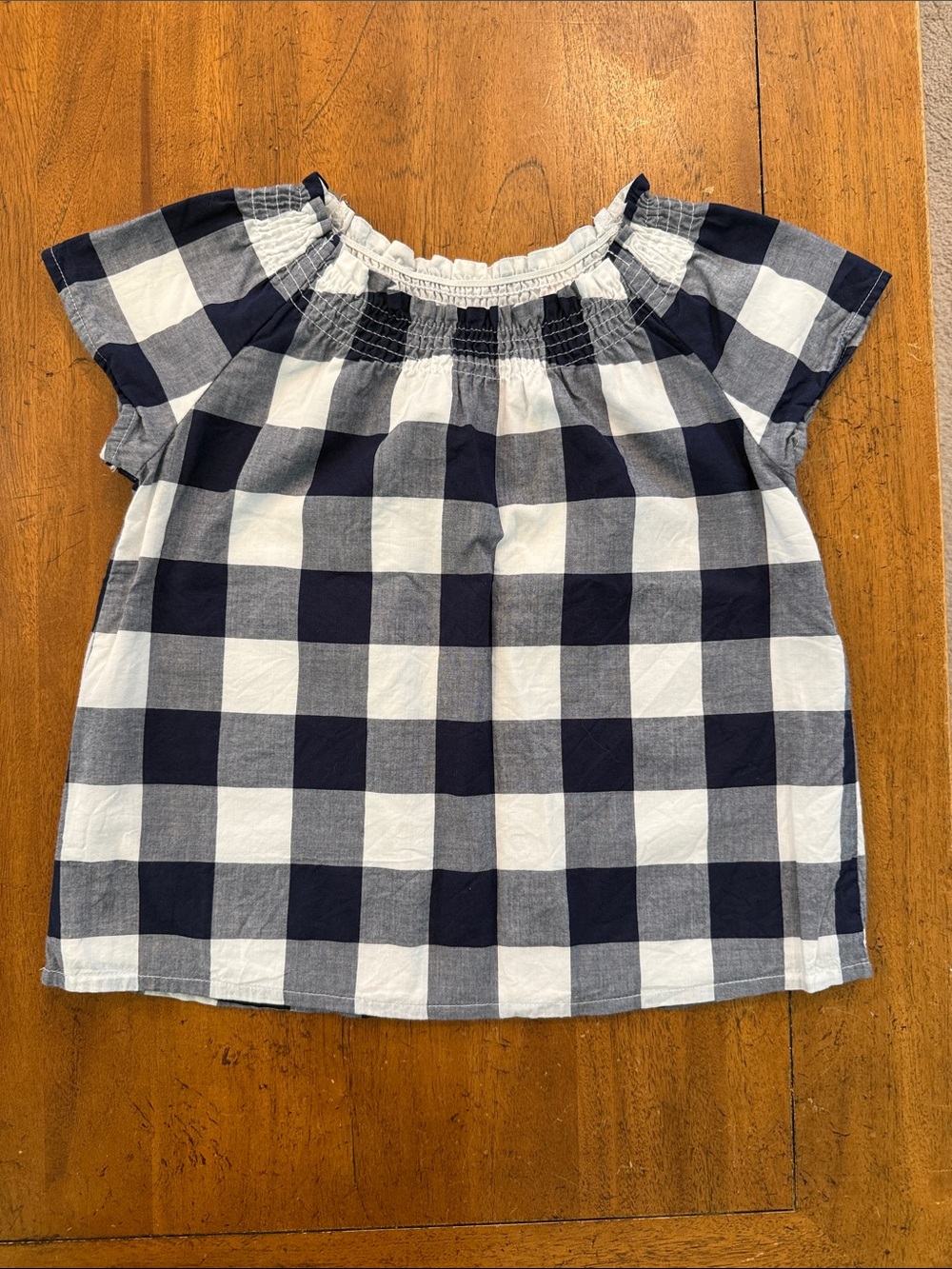 Janie and Jack Navy and White Gingham Smocked Neck Blouse